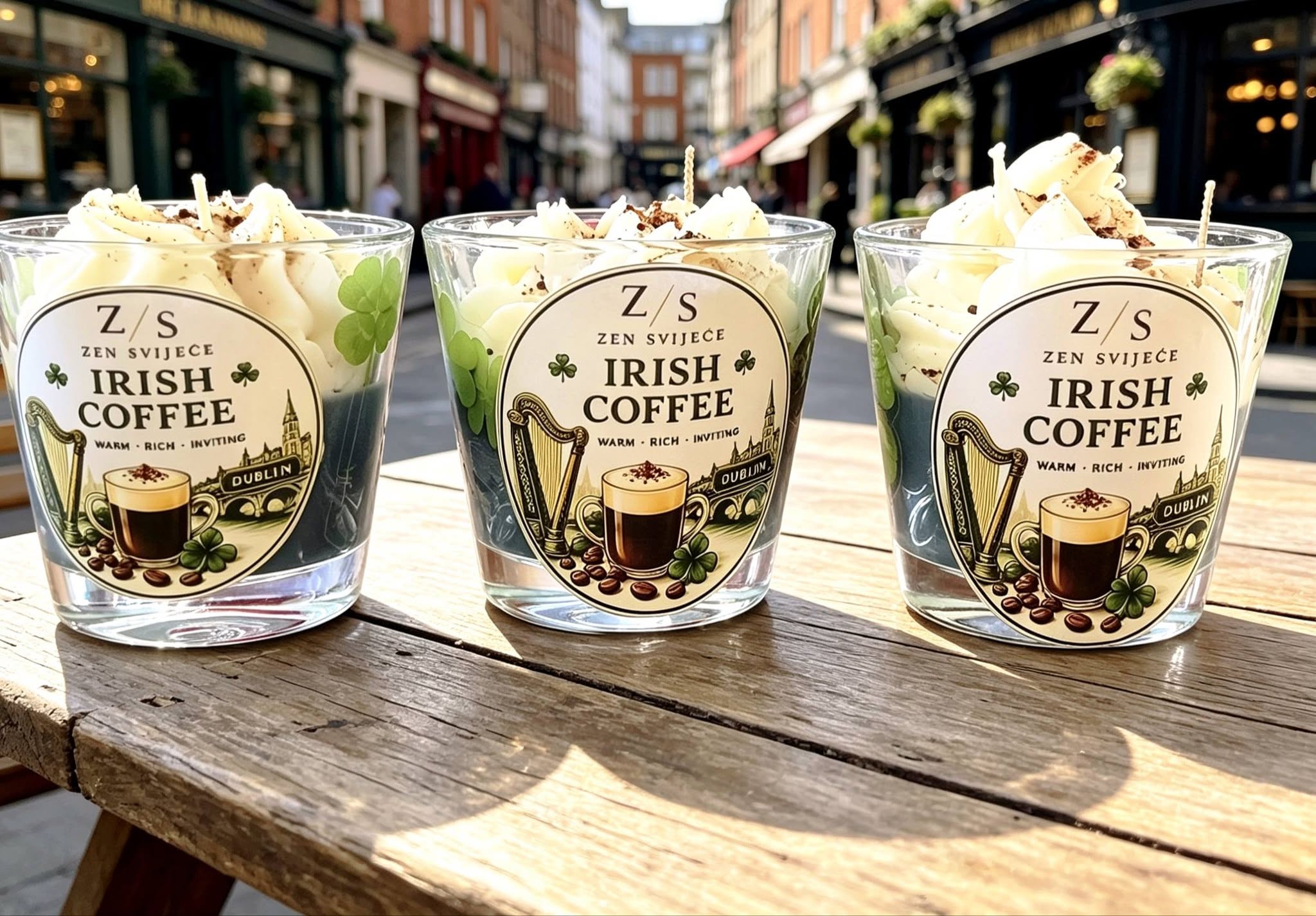 Irish Coffee mirisna svijeća od sojinog voska s mirisom kave i irskog viskija, ručni rad Zen svijeće