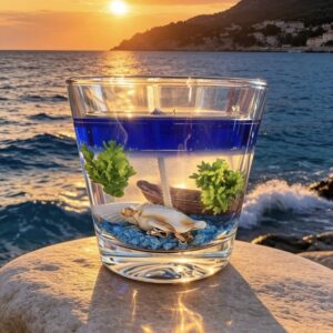Adriatic Jadran gel dekorativna svijeća s morskim dnom, školjkama i kamenčićima ručni rad Zen svijeće